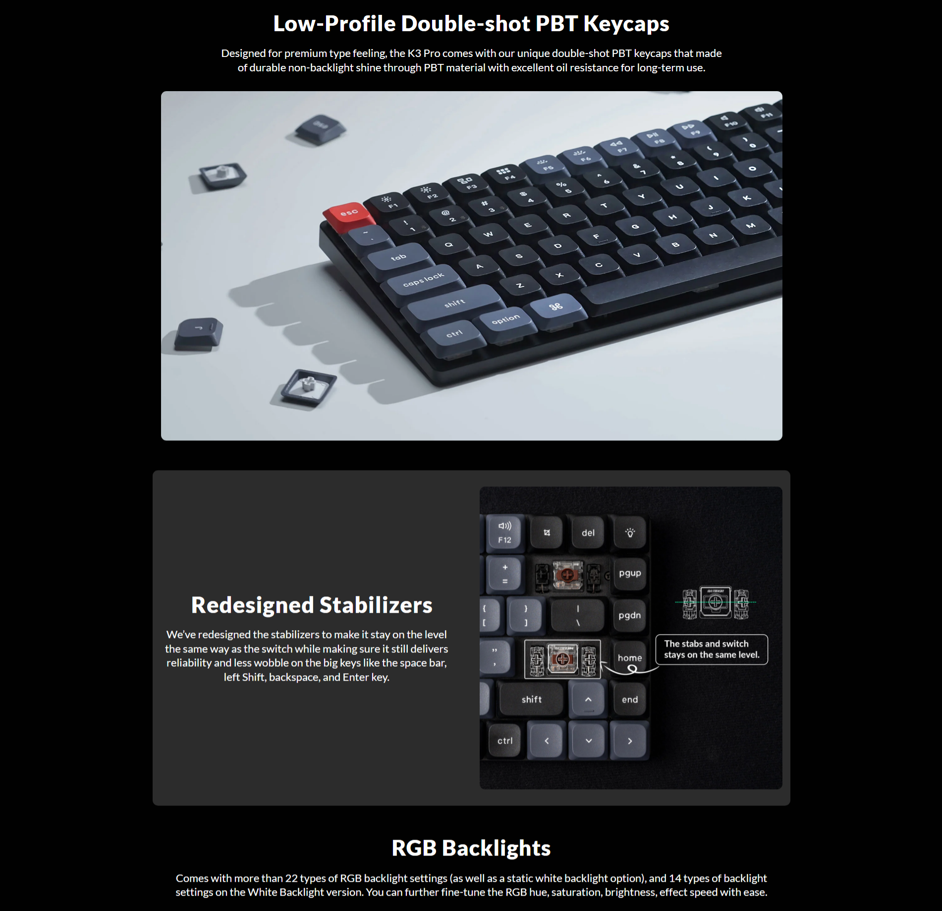 A large marketing image providing additional information about the product Keychron K3 Pro QMK/VIA RGB Low Profile Hot-Swappable 75% Wireless Mechanical Keyboard - Black (Red Switch) - Additional alt info not provided